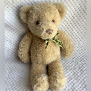 GUND Golden Honey Coloured Plush Bear Yellow Black Checkered Bow Stuffed Animal